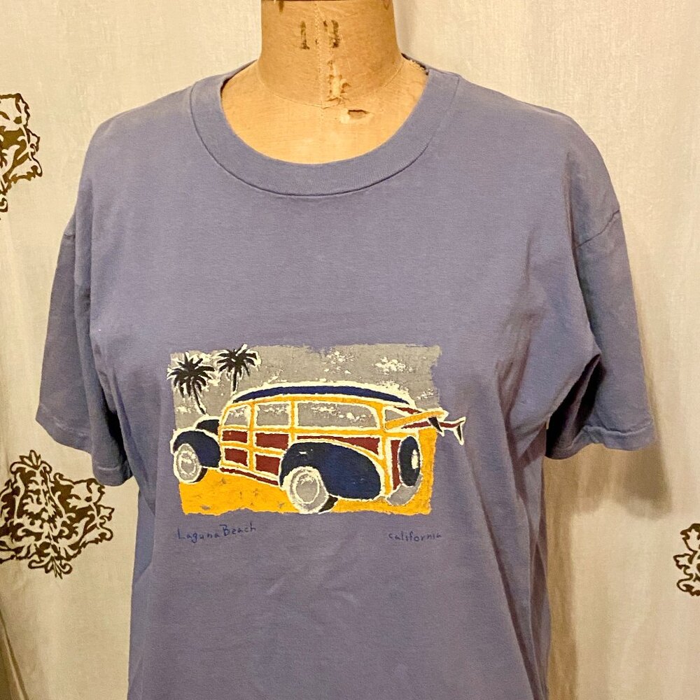 Vintage 90s LAGUNA BEACH California Surfer Woody Single Stitch Graphic T Shirt M